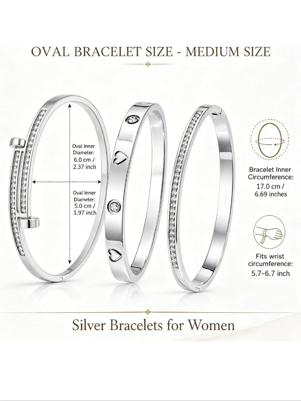 Silver Tone Crystal Accent Bangle Bracelet Set